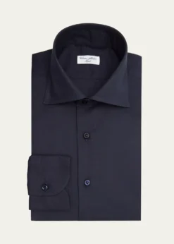 Cesare AttoliniMen's Solid Cotton Spread-Collar Sport Shirt