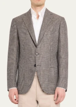 Cesare AttoliniMen's Wool, Silk and Linen Prince of Wales Sport Coat