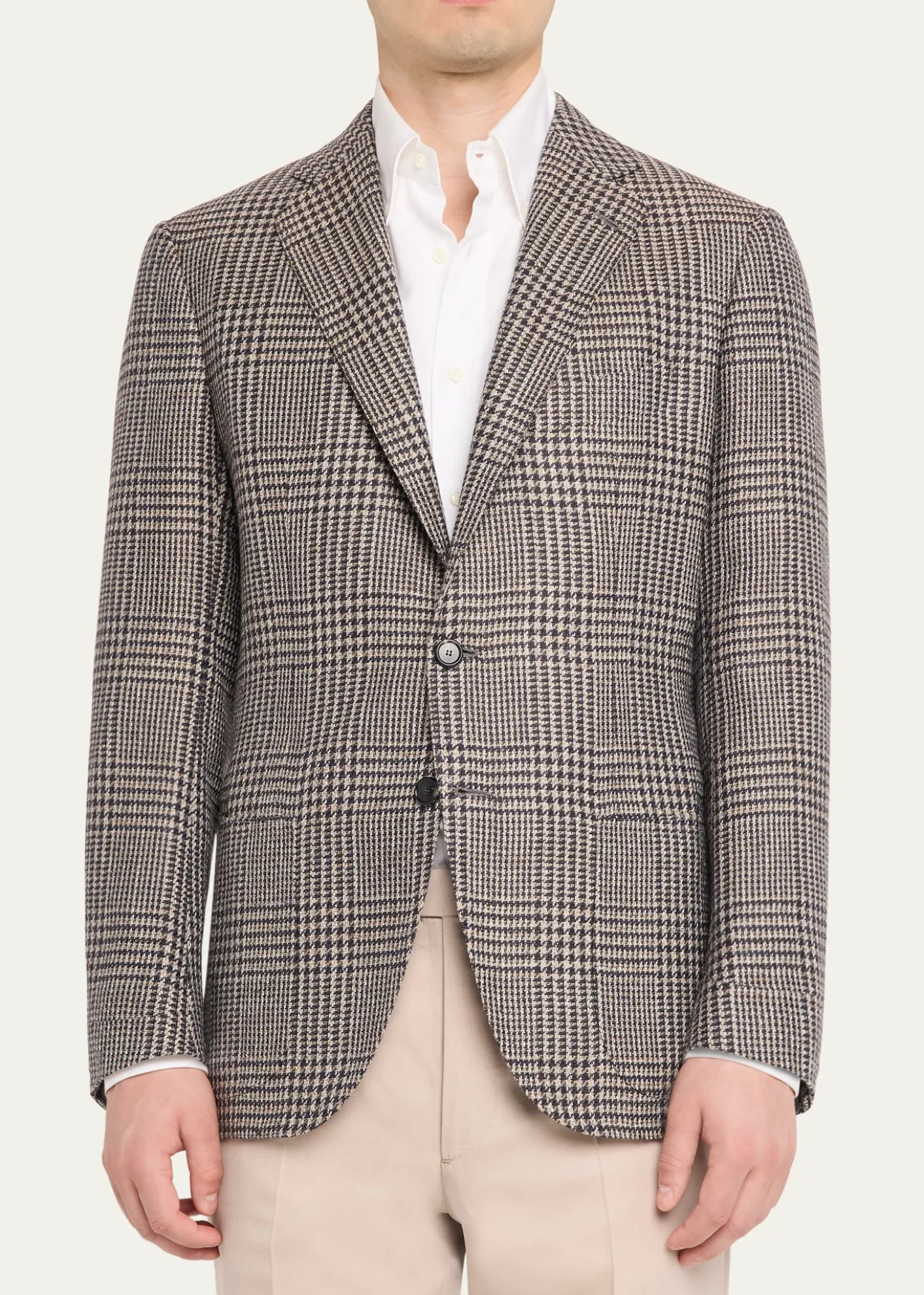 Cesare AttoliniMen's Wool, Silk and Linen Prince of Wales Sport Coat