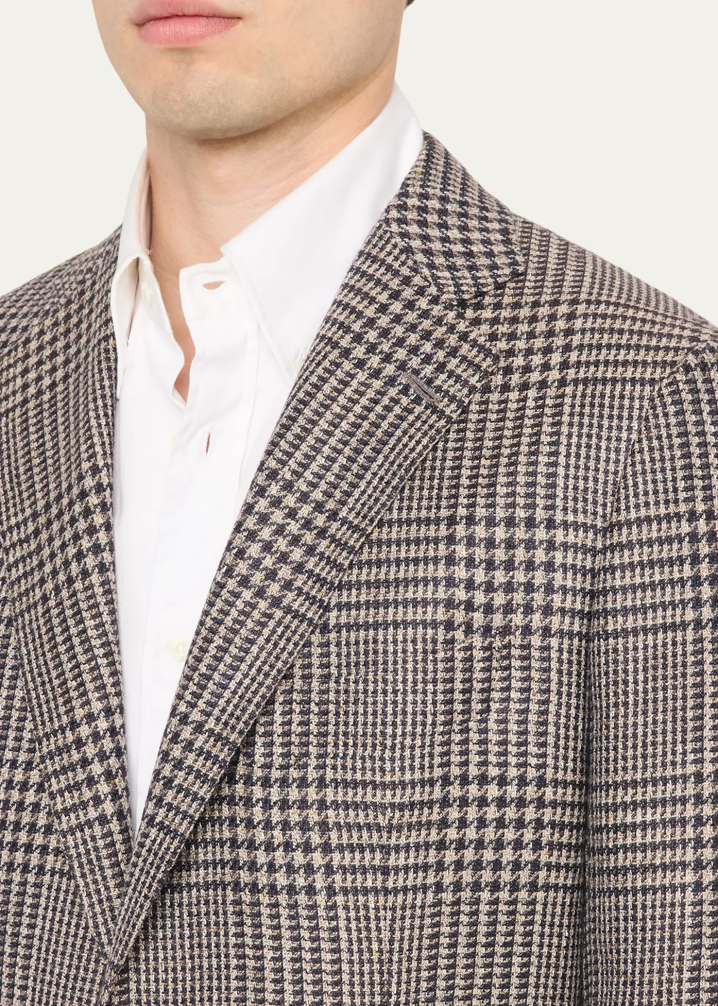 Cesare AttoliniMen's Wool, Silk and Linen Prince of Wales Sport Coat