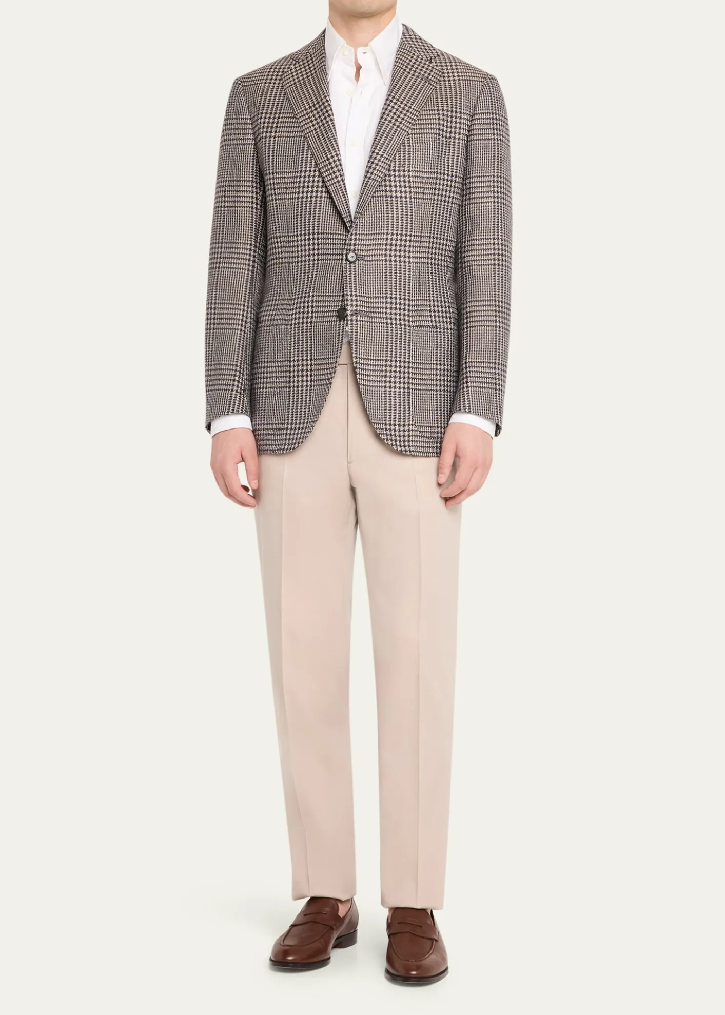 Cesare AttoliniMen's Wool, Silk and Linen Prince of Wales Sport Coat
