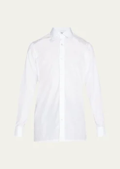CharvetMen's Basic Solid Point-Collar Dress Shirt with French Cuffs