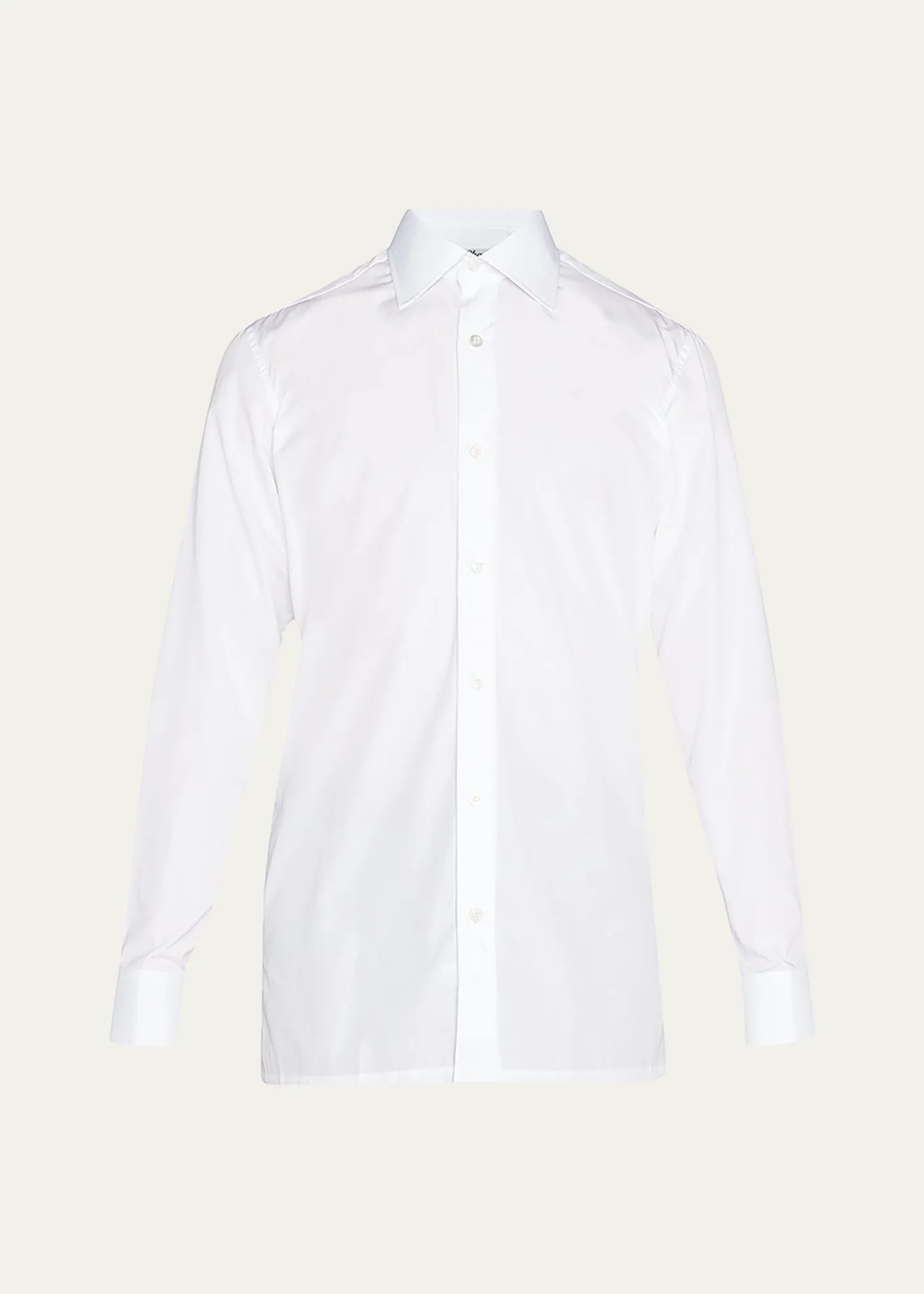 CharvetMen's Basic Solid Point-Collar Dress Shirt with French Cuffs