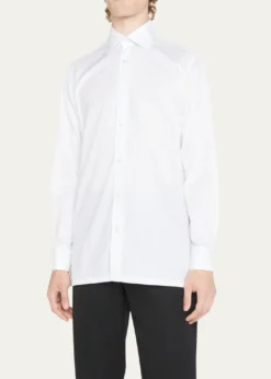 CharvetMen's Basic Solid Point-Collar Dress Shirt with French Cuffs