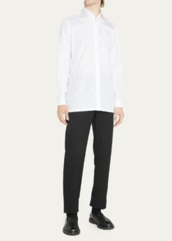 CharvetMen's Basic Solid Point-Collar Dress Shirt with French Cuffs