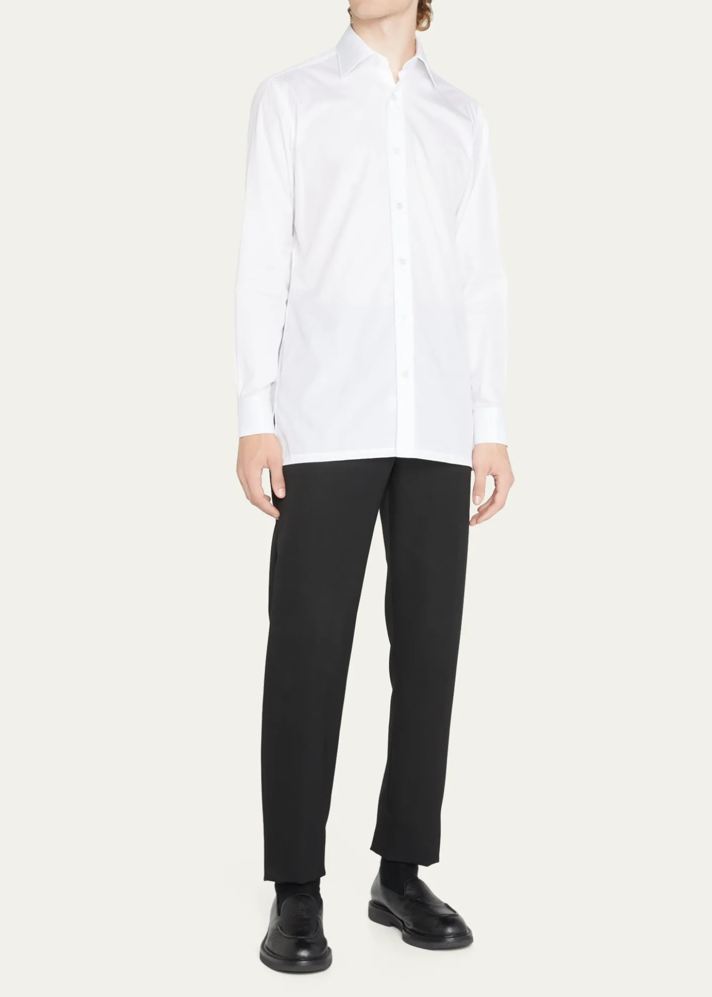 CharvetMen's Basic Solid Point-Collar Dress Shirt with French Cuffs