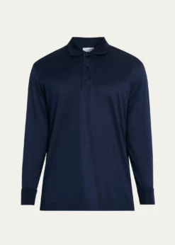 CharvetMen's Cotton Jersey Long-Sleeve Polo Shirt