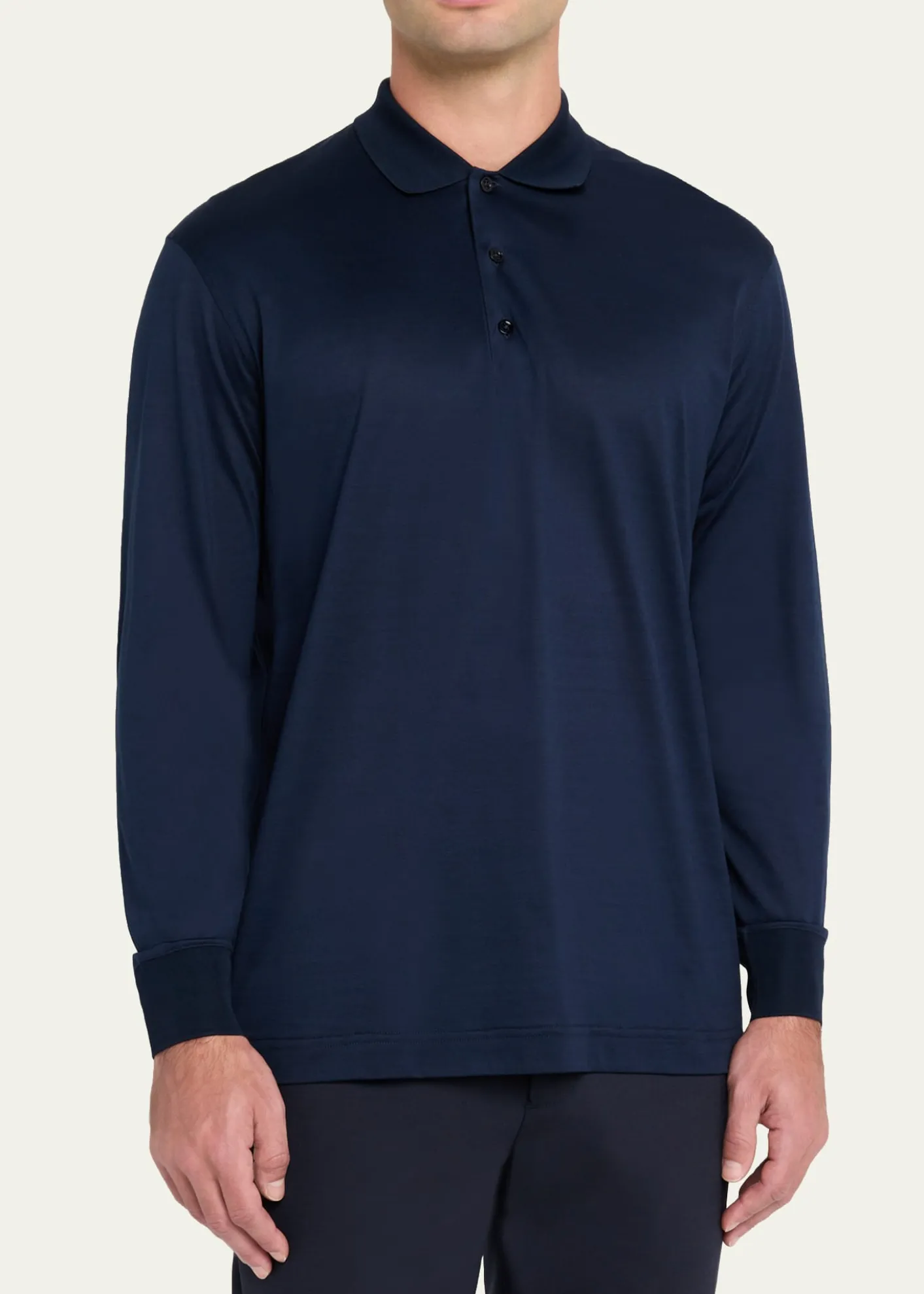 CharvetMen's Cotton Jersey Long-Sleeve Polo Shirt