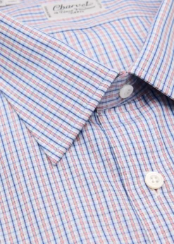 CharvetMen's Cotton Micro-Check Point Collar Slim Dress Shirt