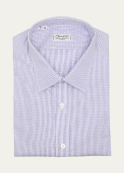 CharvetMen's Cotton Micro-Check Point Collar Slim Dress Shirt