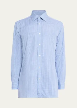 CharvetMen's Cotton Point Collar Micro-Plaid Sport Shirt