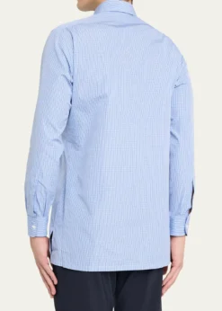 CharvetMen's Cotton Point Collar Micro-Plaid Sport Shirt