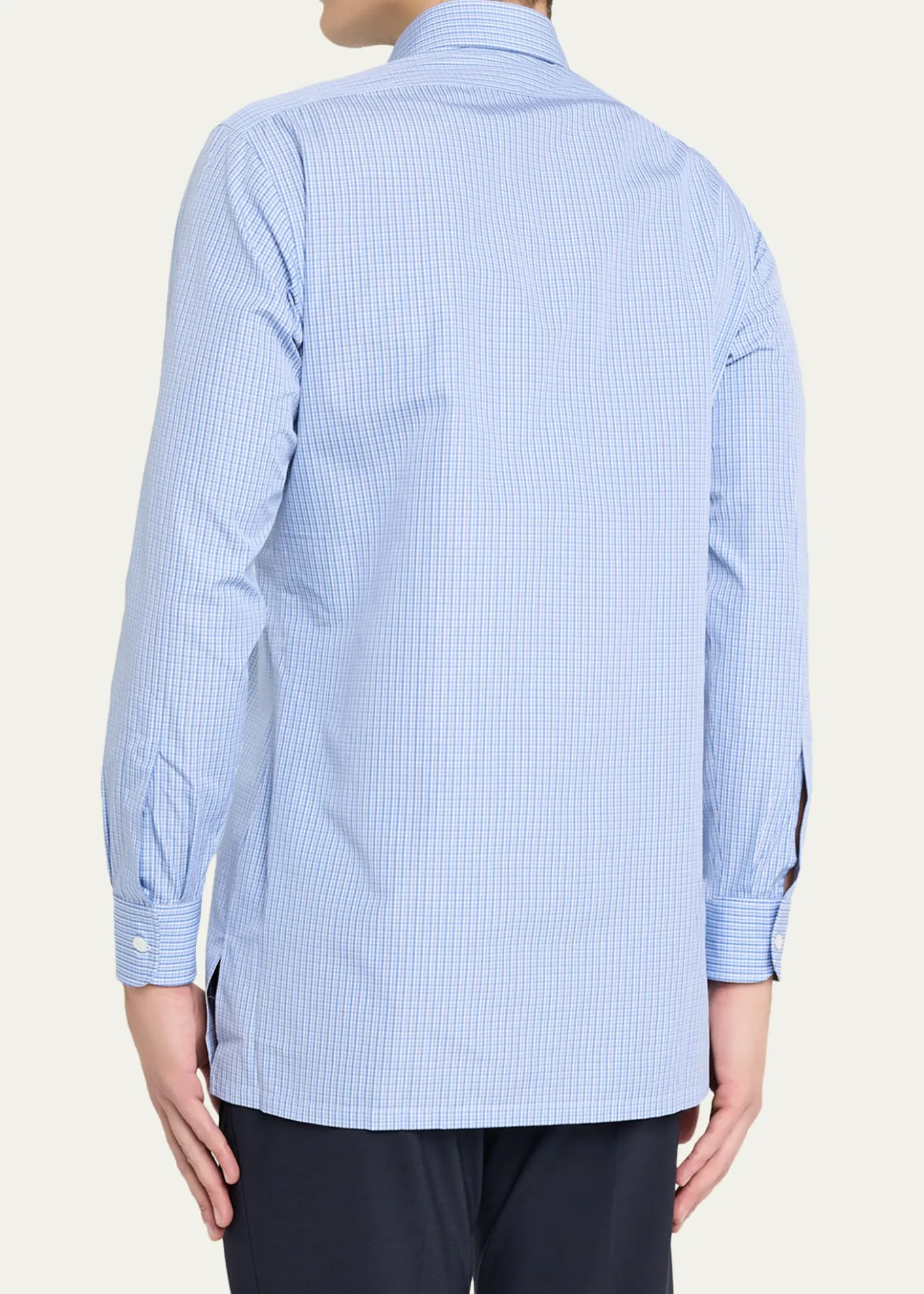 CharvetMen's Cotton Point Collar Micro-Plaid Sport Shirt