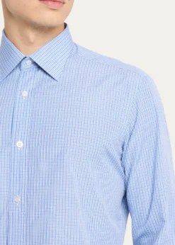 CharvetMen's Cotton Point Collar Micro-Plaid Sport Shirt