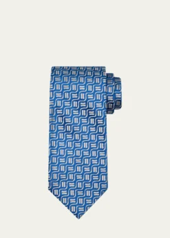 CharvetMen's Wavy Geometric Jacquard Silk Tie