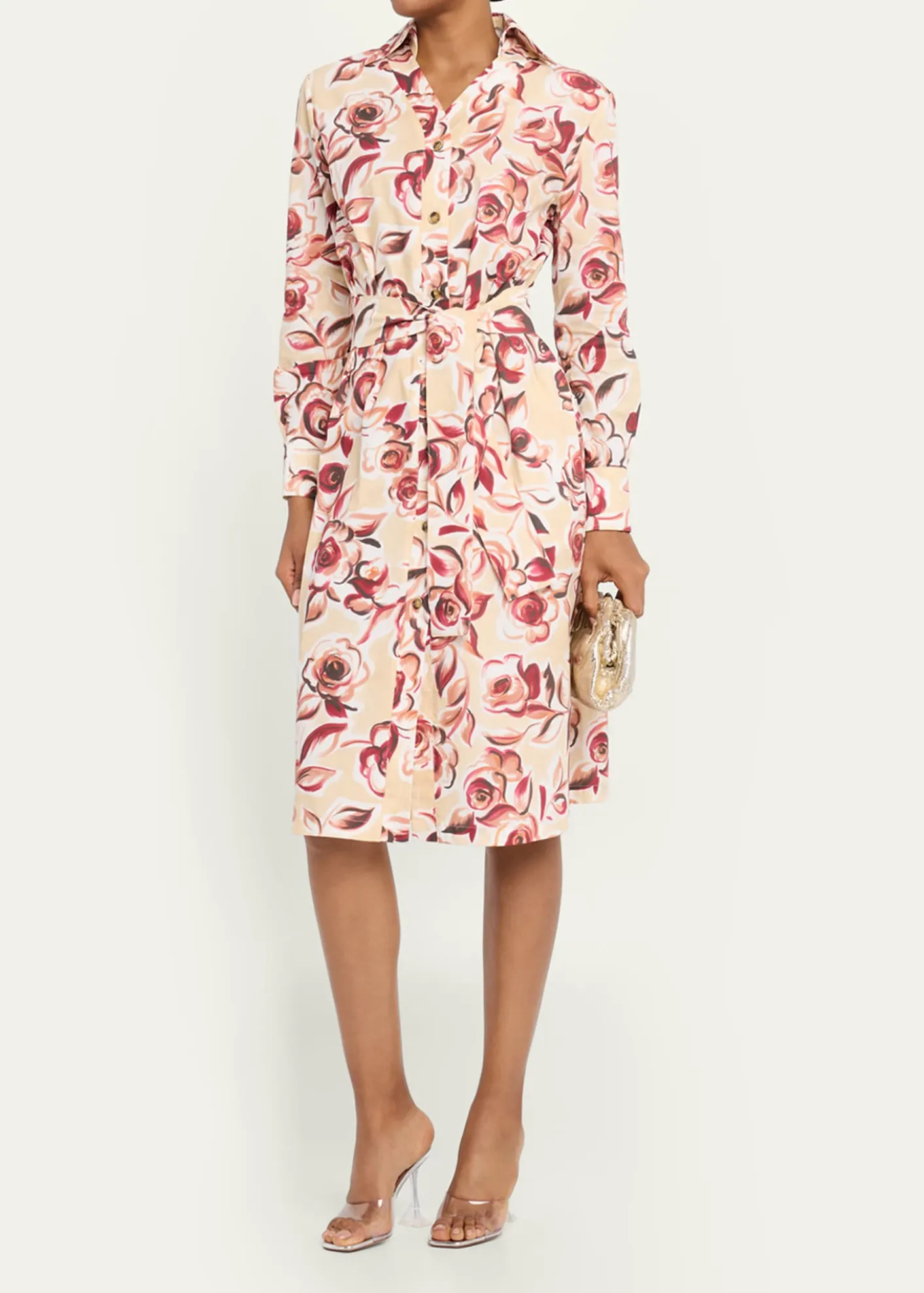Chiara Boni La Petite RobeBelted Floral-Print Midi Shirtdress