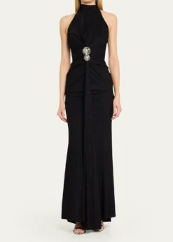 Chiara Boni La Petite RobeNitsa Floral-Embellished Halter Column Gown