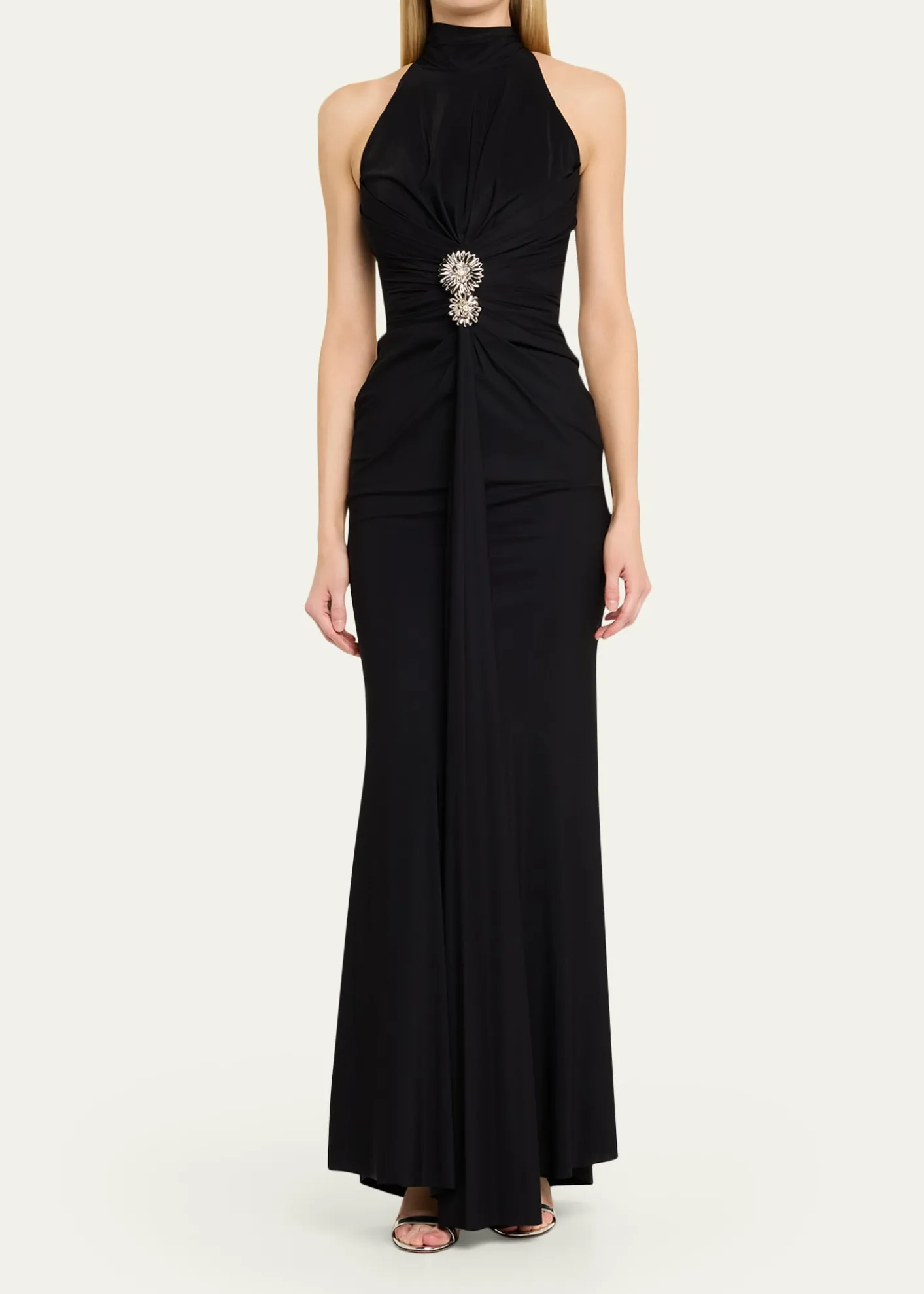 Chiara Boni La Petite RobeNitsa Floral-Embellished Halter Column Gown