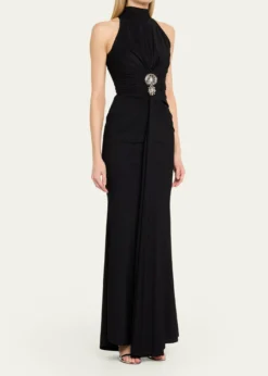 Chiara Boni La Petite RobeNitsa Floral-Embellished Halter Column Gown