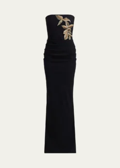 Chiara Boni La Petite RobeNitra Strapless Bead Applique Column Gown