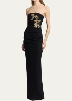 Chiara Boni La Petite RobeNitra Strapless Bead Applique Column Gown