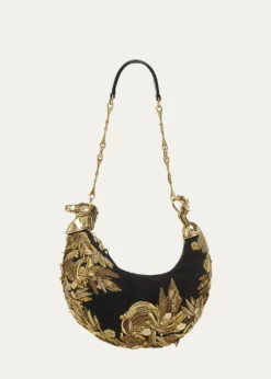ChloeChain Horse Bead-Embroidered Shoulder Bag in Suede