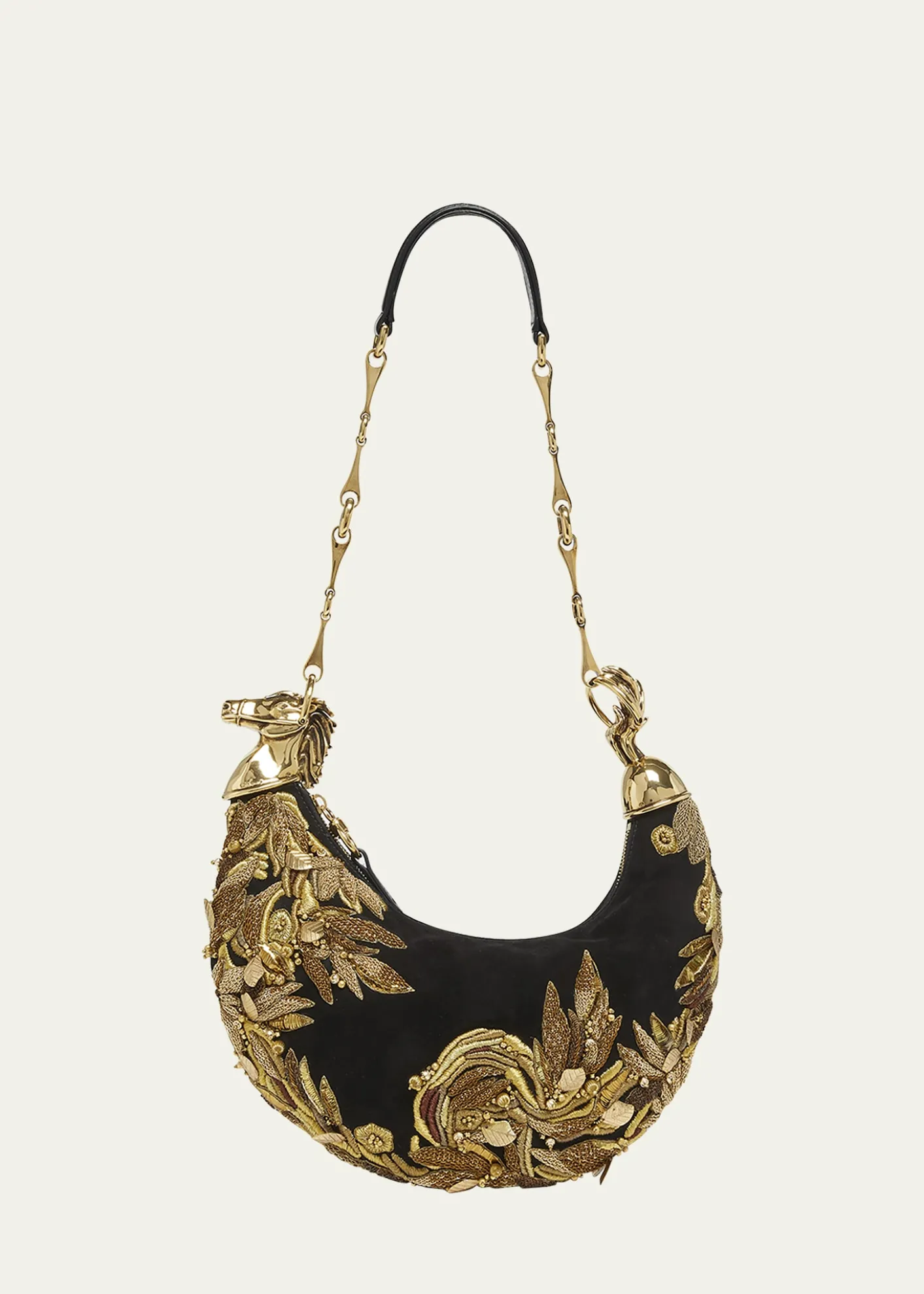 ChloeChain Horse Bead-Embroidered Shoulder Bag in Suede