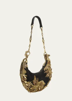 ChloeChain Horse Bead-Embroidered Shoulder Bag in Suede