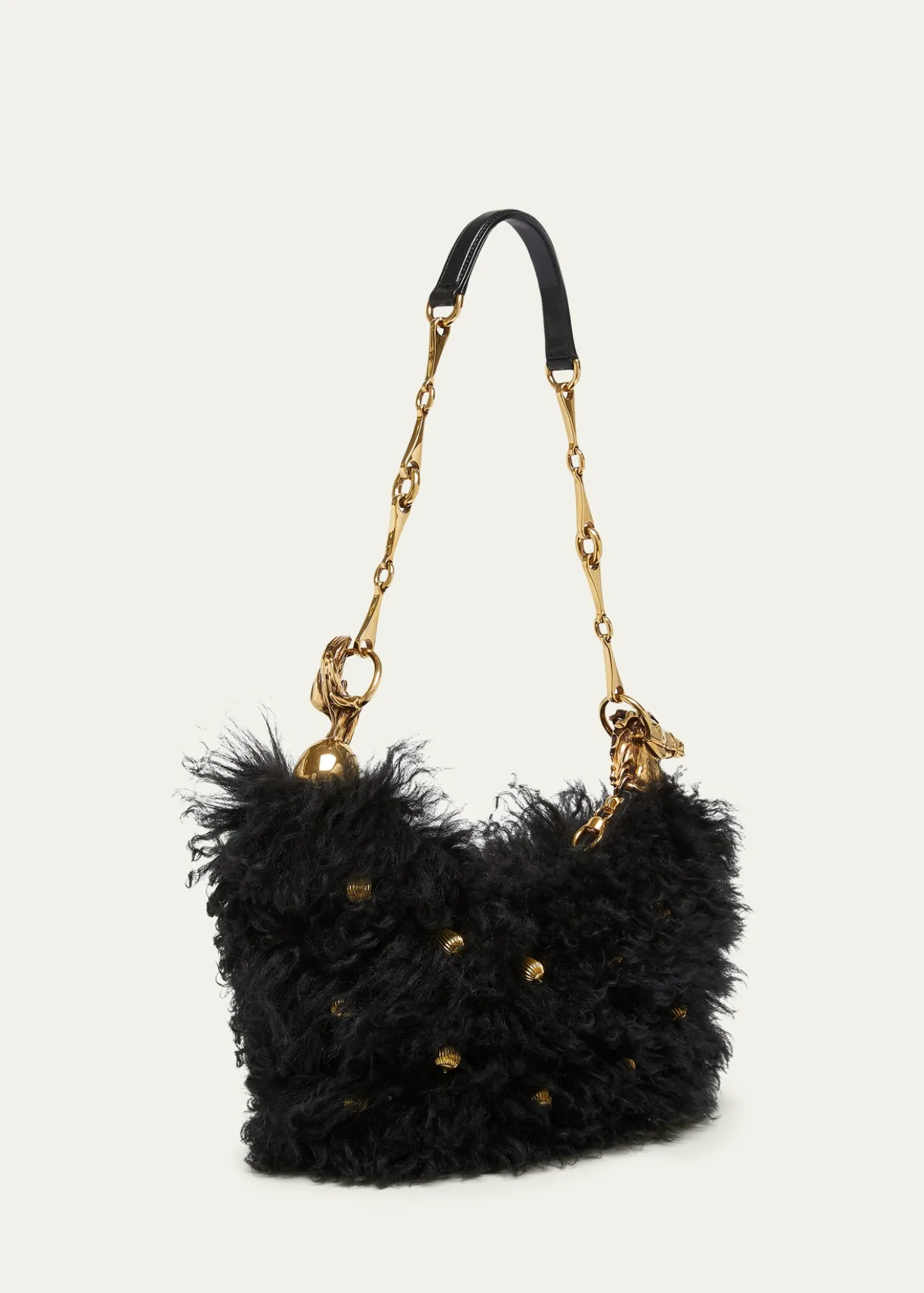 ChloeChain Horse Shoulder Bag in Curly Shearling