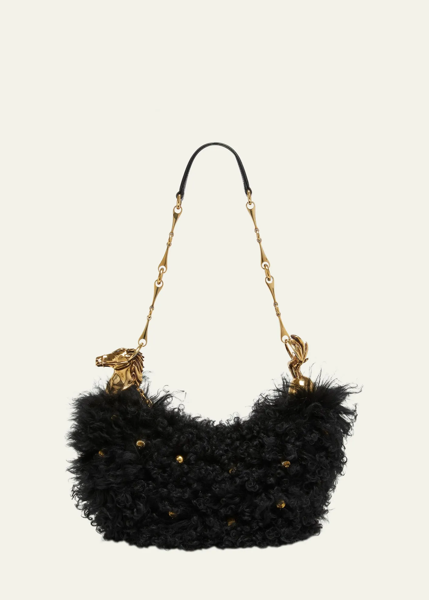 ChloeChain Horse Shoulder Bag in Curly Shearling
