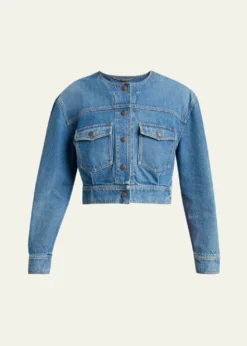 ChloeCollarless Denim Crop Jacket