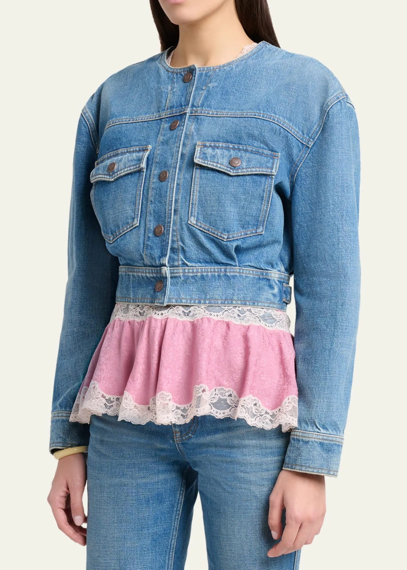 ChloeCollarless Denim Crop Jacket