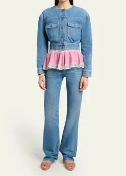 ChloeCollarless Denim Crop Jacket