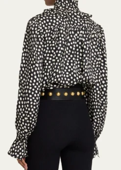 ChloeDots-Print Silk Jacquard Ruffle Blouse