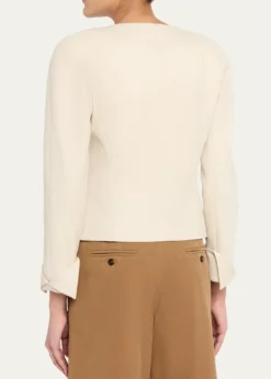 ChloeExaggerated Shoulder Single-Breasted Collarless Jacket