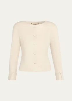 ChloeExaggerated Shoulder Single-Breasted Collarless Jacket