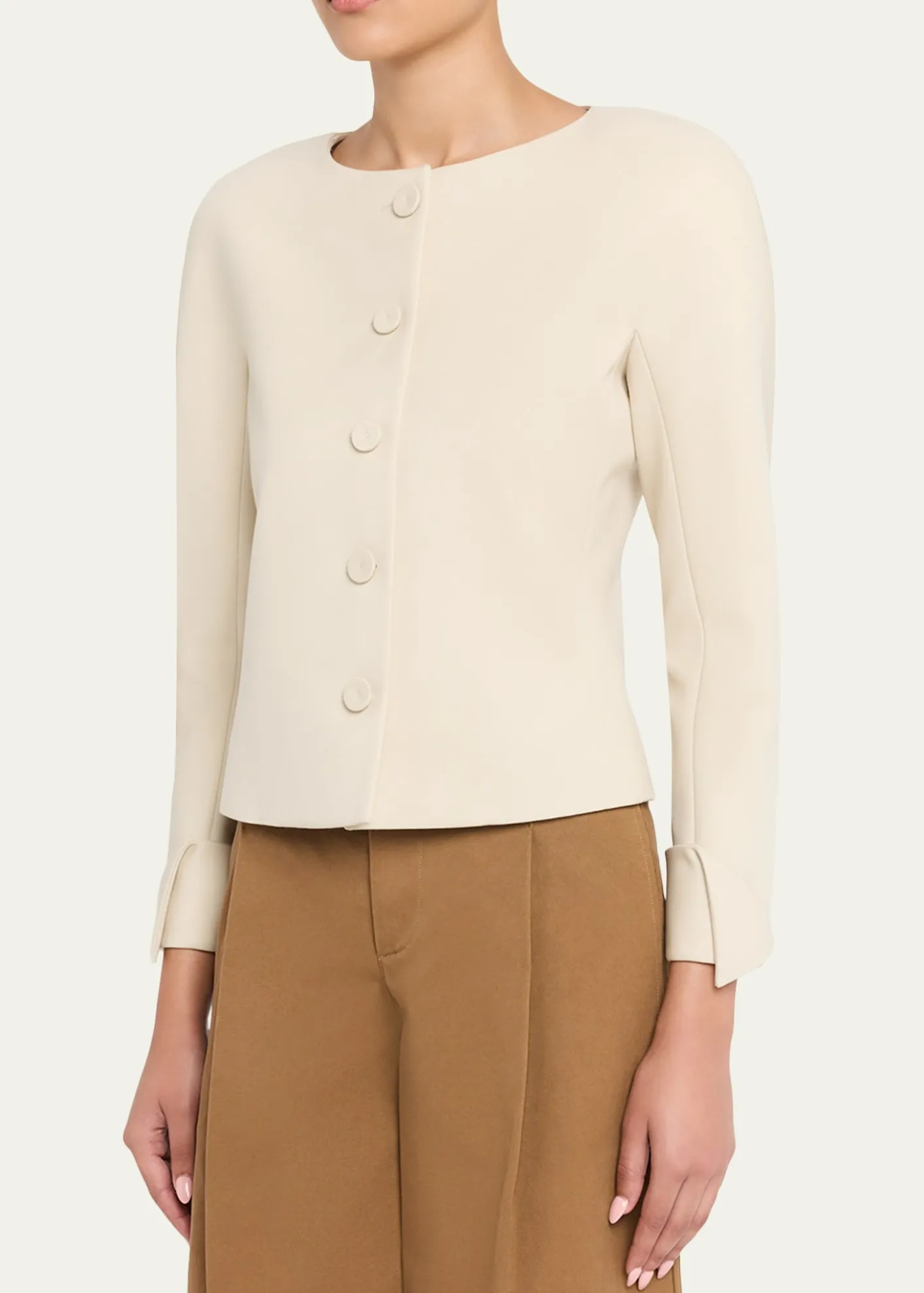 ChloeExaggerated Shoulder Single-Breasted Collarless Jacket