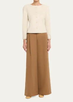 ChloeExaggerated Shoulder Single-Breasted Collarless Jacket