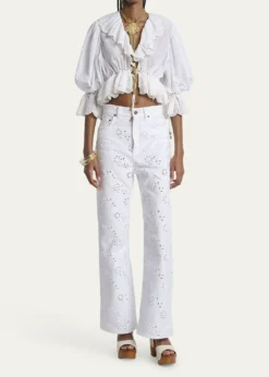 ChloeEyelet Cotton Ruffle Crop Peasant Blouse