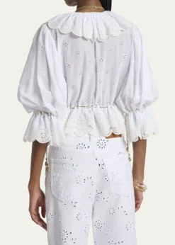 ChloeEyelet Cotton Ruffle Crop Peasant Blouse