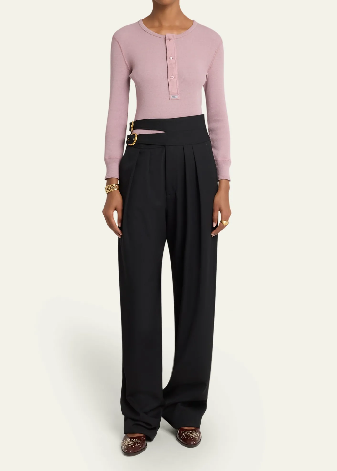 ChloeFlatlock Ribbed Jersey Henley Shirt
