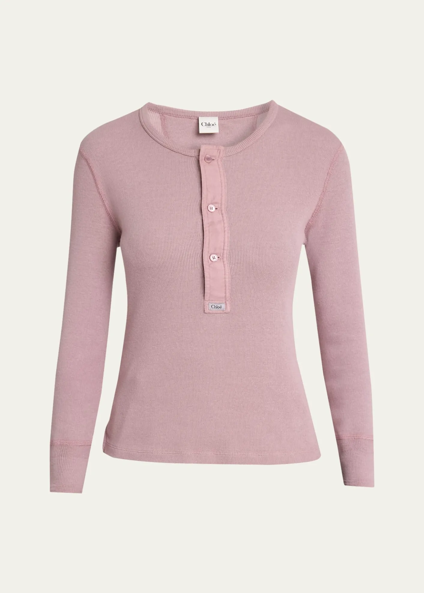ChloeFlatlock Ribbed Jersey Henley Shirt