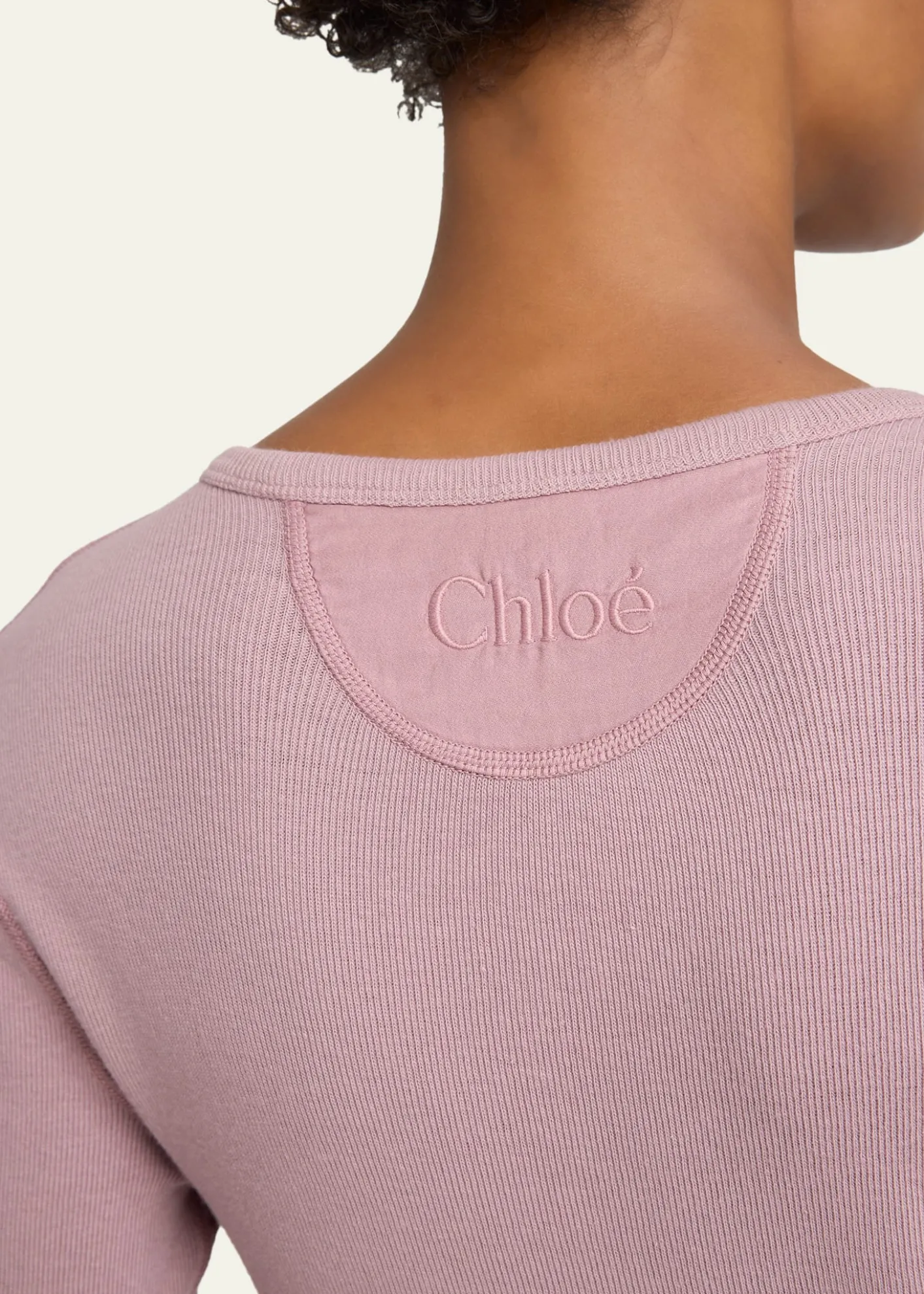 ChloeFlatlock Ribbed Jersey Henley Shirt