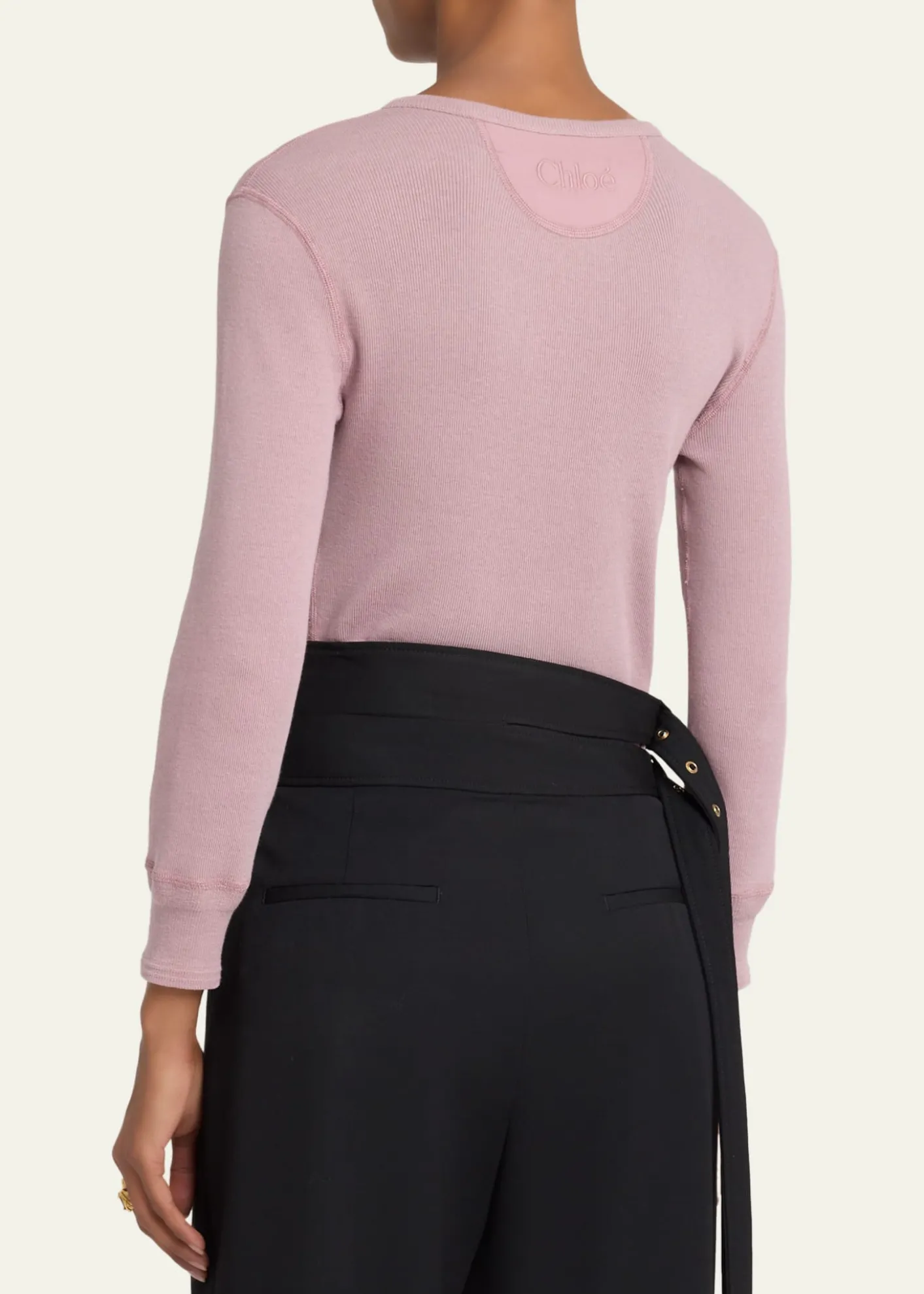 ChloeFlatlock Ribbed Jersey Henley Shirt