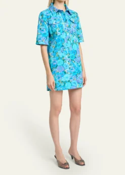ChloeFloral Cotton Twill Short-Sleeve Mini Shirtdress