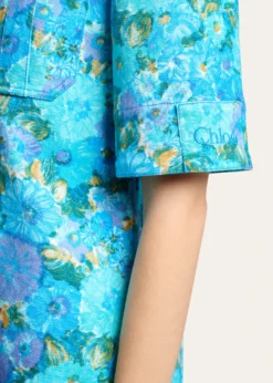 ChloeFloral Cotton Twill Short-Sleeve Mini Shirtdress