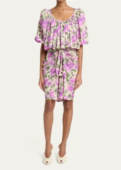 ChloeFloral Draped Silk Bow Skirt