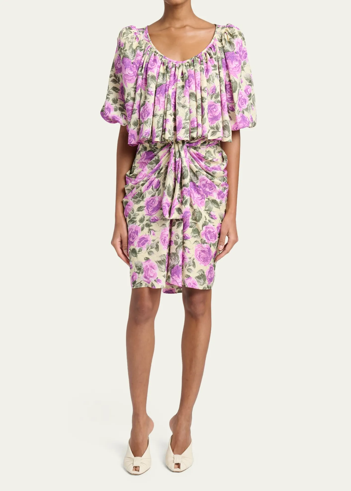 ChloeFloral Draped Silk Bow Skirt