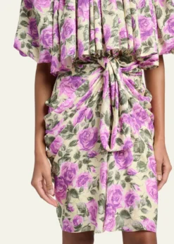 ChloeFloral Draped Silk Bow Skirt