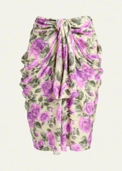 ChloeFloral Draped Silk Bow Skirt